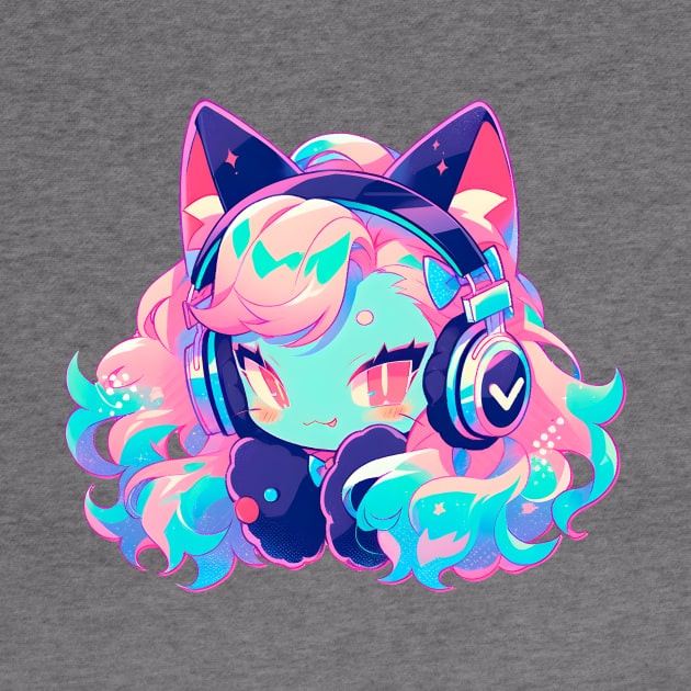 Cat Girl With Headphones by H3ll Studio